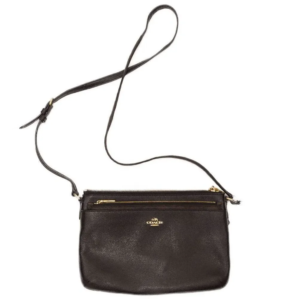 Black Pebbled Leather Coach Crossbody Purse BROKEN STRAP - Picture 2 of 6